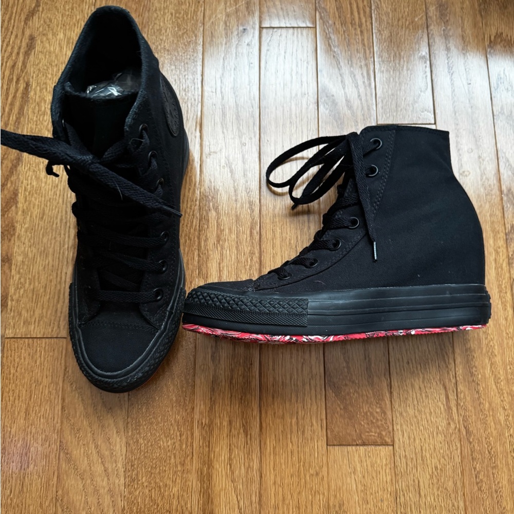 Converse Red Sole Black High-Top Wedge Sneakers
